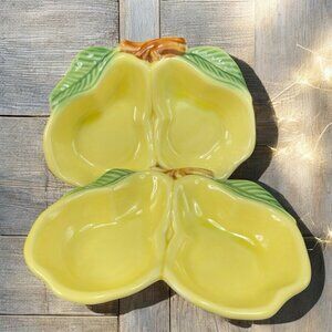 Vintage California USA Pottery Pearl Fruit Divided Dish Tray Sauce Bowl Set 2